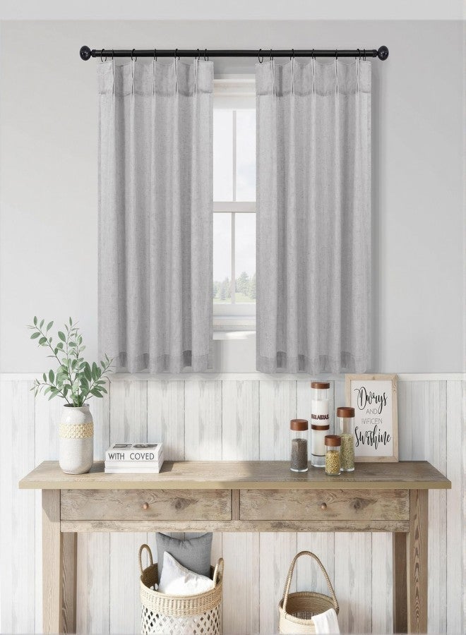 DANCURTON Pinch Pleated Linen Tier Curtains 30 Inch Length 2 Panels Grey Kitchen Short Curtains Cafe Curtain Light Filtering Semi Sheer Curtain with Hooks for Bathroom Small Window 36Wx30L - Image 1